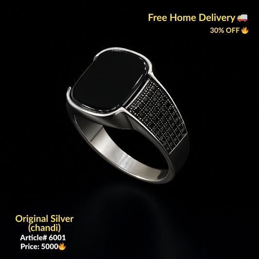 Black Stone Pure Silver Ring (Chandi) - Article # 6001