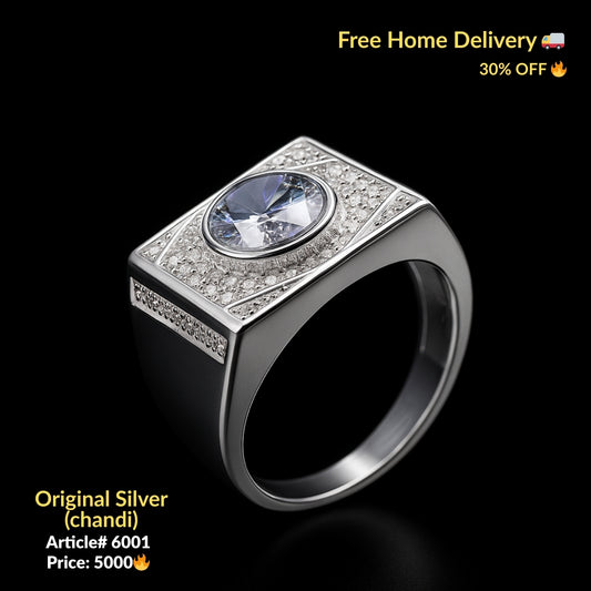 White Stone Pure Silver Ring (Chandi) - Article # 6001