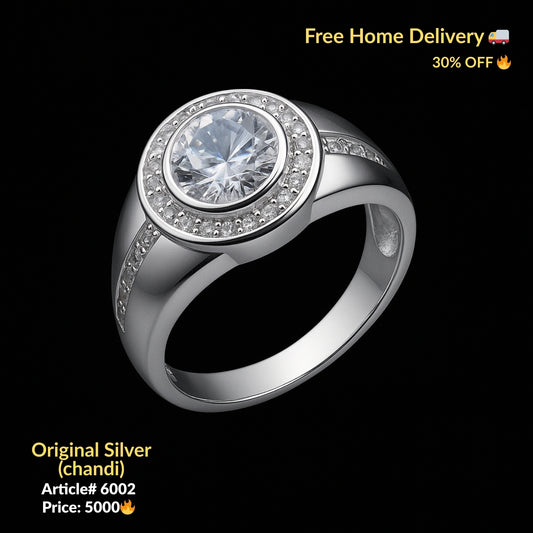 White Stone Pure Silver Ring (Chandi) - Article # 6002