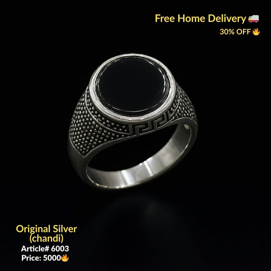 Black Stone Pure Silver Ring (Chandi) - Article # 6003