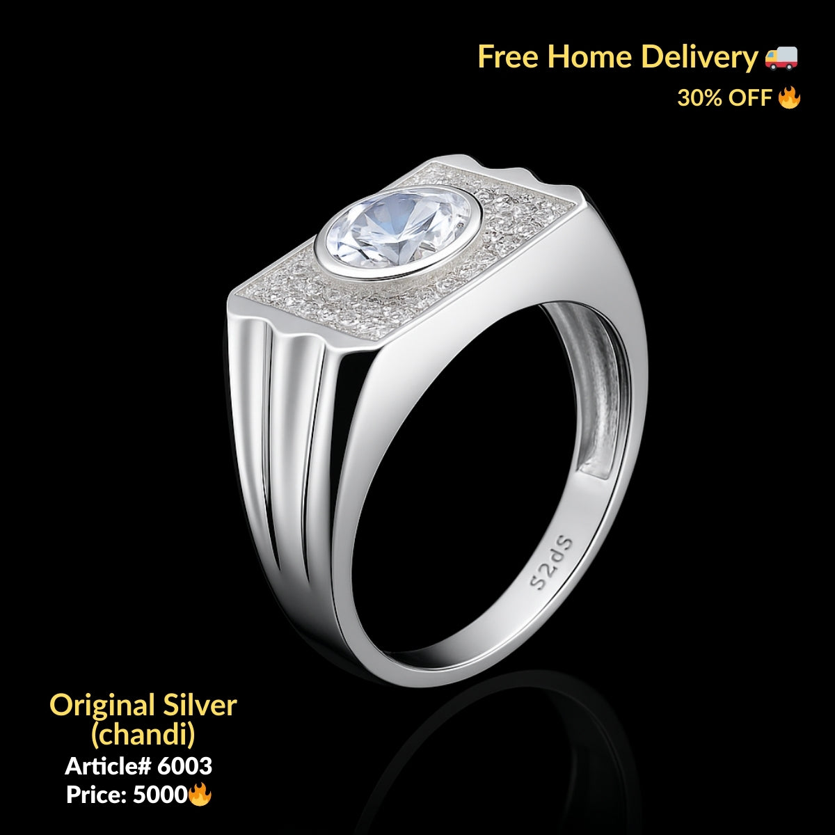 White Stone Pure Silver Ring (Chandi) - Article # 6003