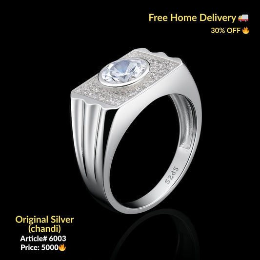 White Stone Pure Silver Ring (Chandi) - Article # 6003
