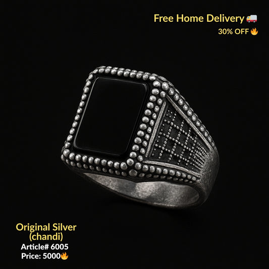 Black Stone Pure Silver Ring (Chandi) - Article # 6005