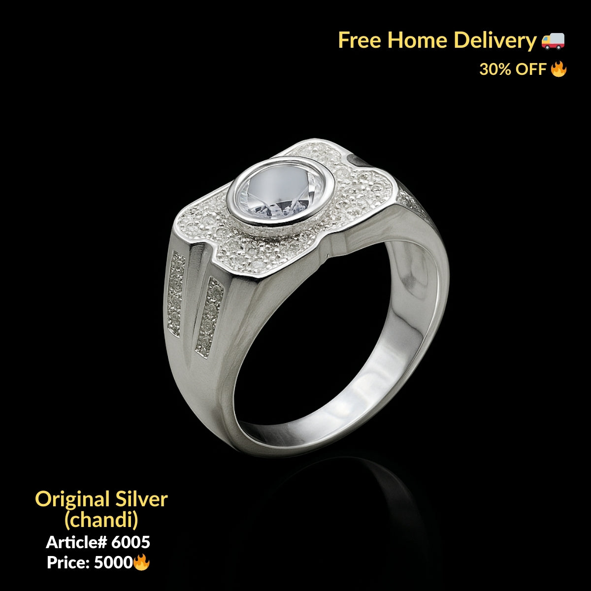 White Stone Pure Silver Ring (Chandi) - Article # 6005