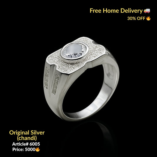 White Stone Pure Silver Ring (Chandi) - Article # 6005