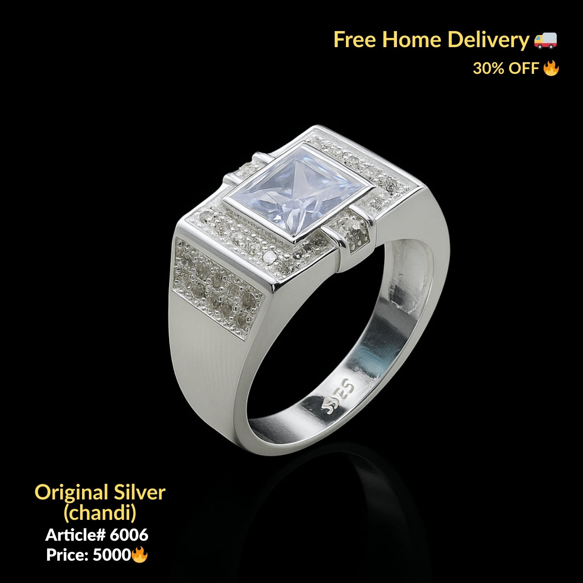 White Stone Pure Silver Ring (Chandi) - Article # 6006
