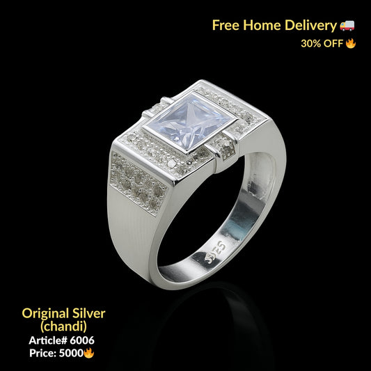White Stone Pure Silver Ring (Chandi) - Article # 6006