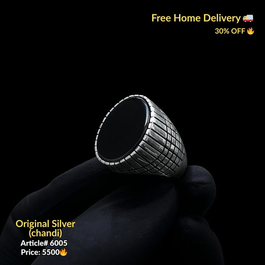 Black Stone Pure Silver Ring (Chandi) - Article # 6006
