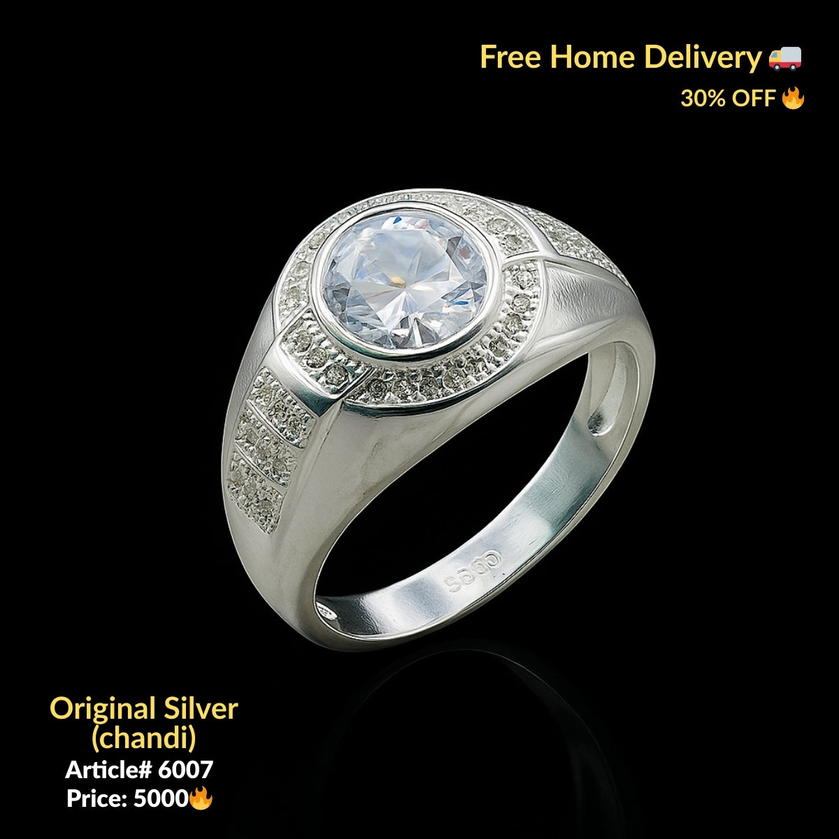 White Stone Pure Silver Ring (Chandi) - Article # 6007