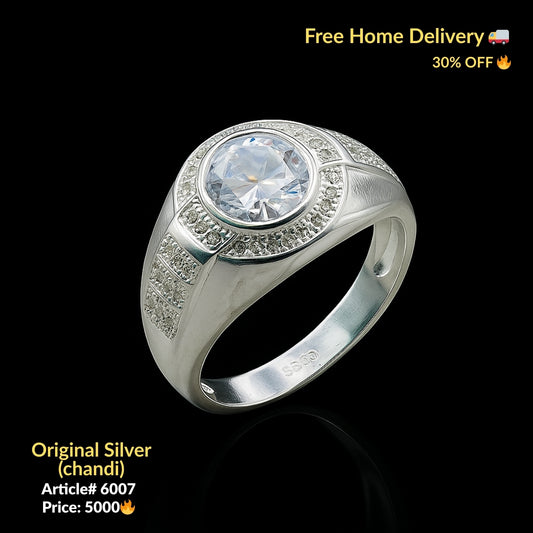 White Stone Pure Silver Ring (Chandi) - Article # 6007