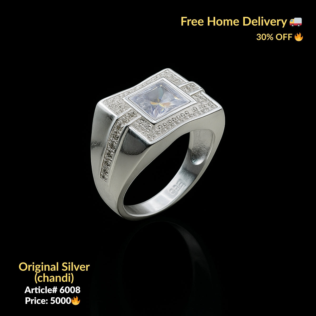 White Stone Pure Silver Ring (Chandi) - Article # 6008