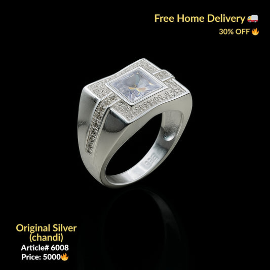 White Stone Pure Silver Ring (Chandi) - Article # 6008