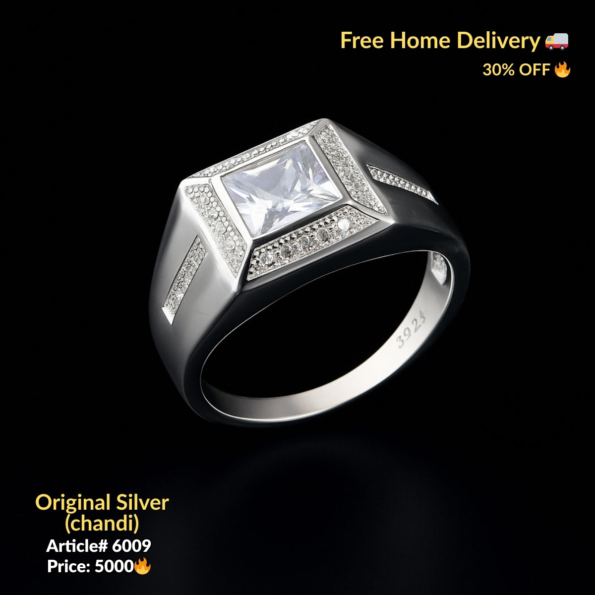 White Stone Pure Silver Ring (Chandi) - Article # 6009