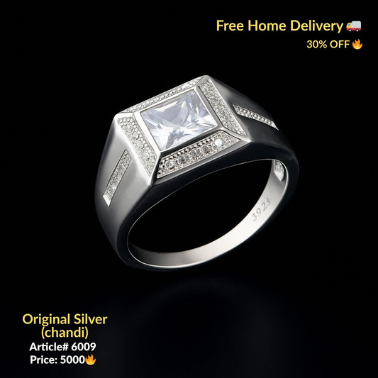 White Stone Pure Silver Ring (Chandi) - Article # 6009