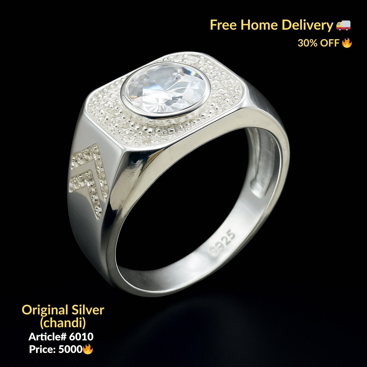 White Stone Pure Silver Ring (Chandi) - Article # 6010