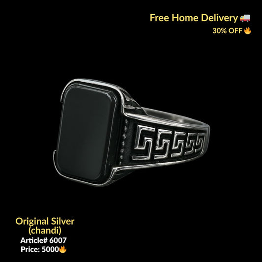 Black Stone Pure Silver Ring (Chandi) - Article # 6007