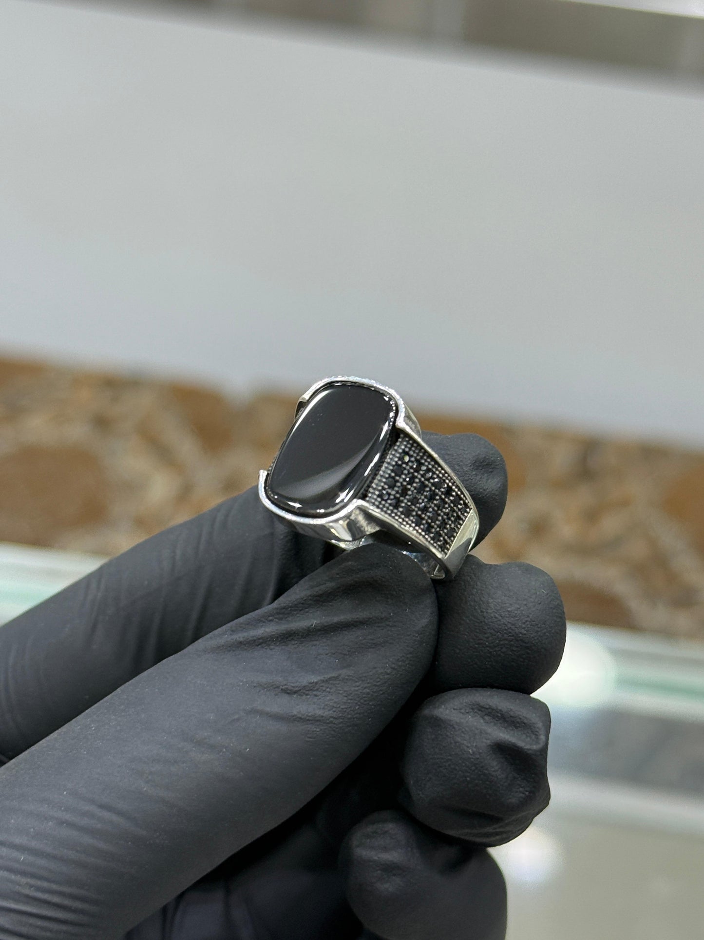Black Stone Pure Silver Ring (Chandi) - Article # 6001
