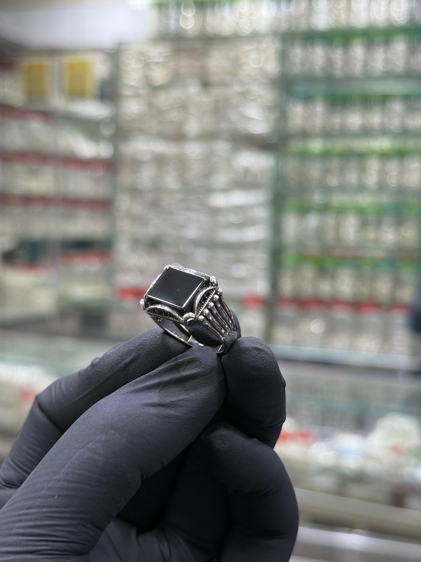 Black Stone Pure Silver Ring (Chandi) - Article # 6004