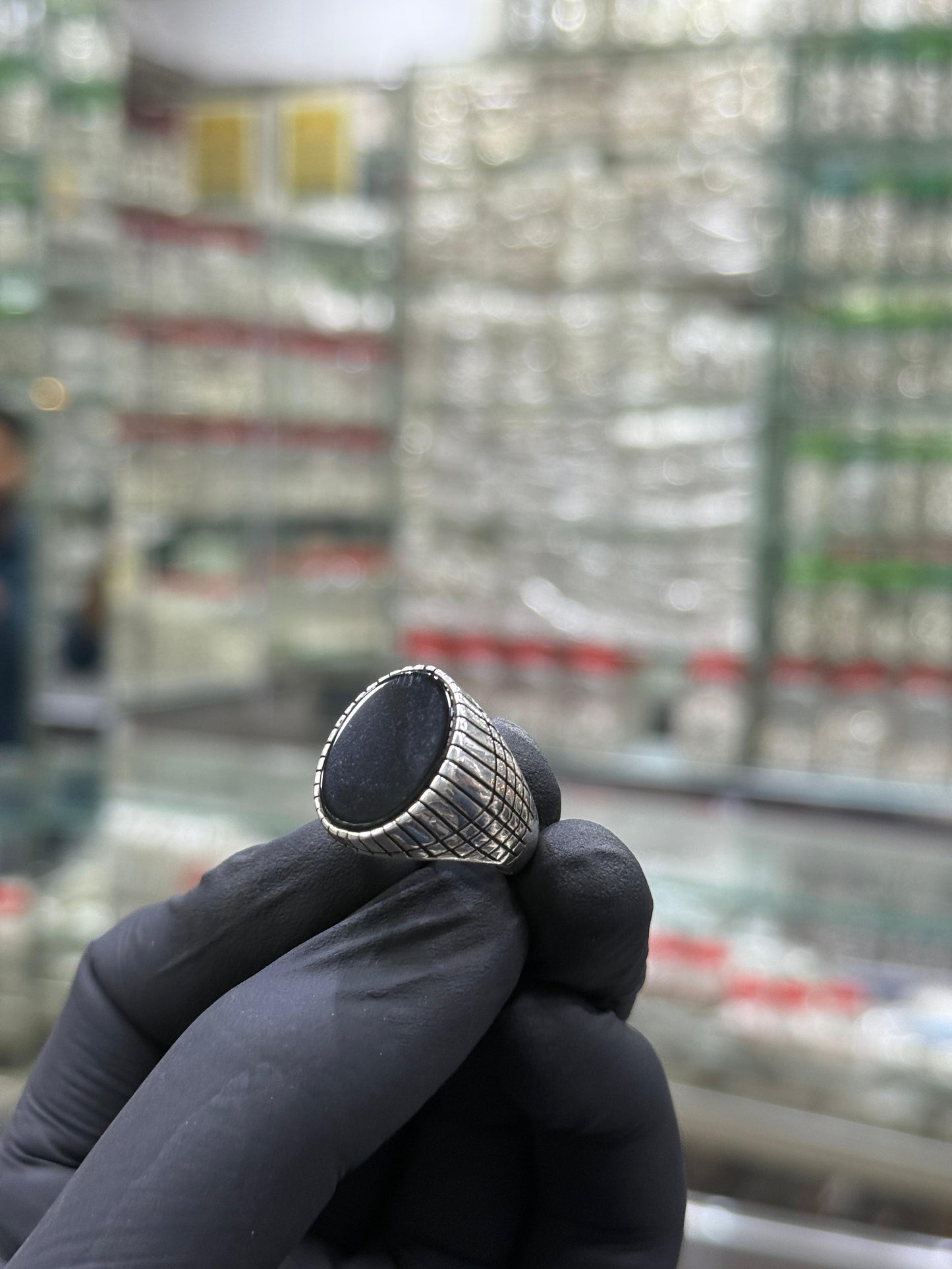Black Stone Pure Silver Ring (Chandi) - Article # 6006