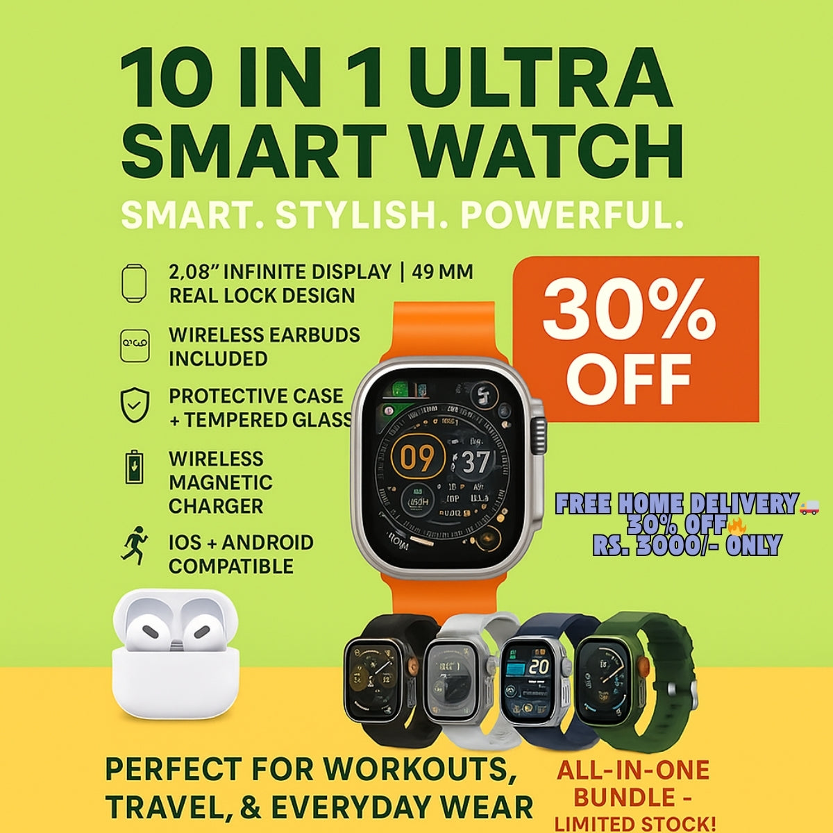 10 in 1 Ultra Watch + Earbuds Azaadi Watch